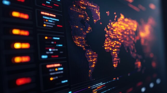 Digital dashboard displaying comprehensive global market trends currency exchange data and other key analytics that influence strategic international business decisions and planning