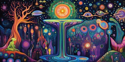 Fototapeta premium Surreal abstract landscape with cosmic elements.