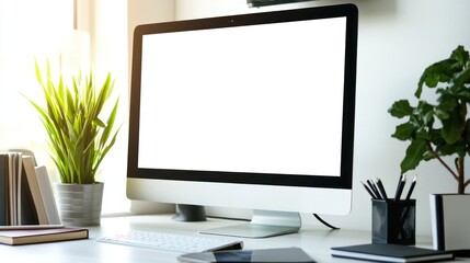 Modern Workspace with Blank Computer Screen