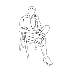 man sitting on chair, outline sketch, vector