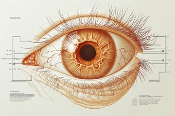 Detailed medical illustration showcasing the progression and anatomy of the human eye with labeled structures and pathways