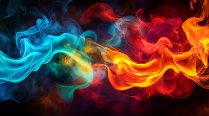 Beautiful colorful flames glowing in the dark vivid