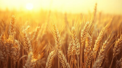 Golden wheat field at sunset.