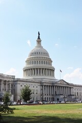 Naklejka premium us capitol building, washington, dc, capital, architecture, government, congress, usa, america, landmark, city, senate, white, sky, politics, hill