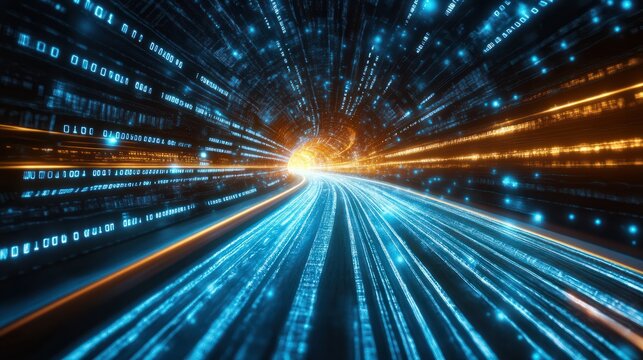 Abstract road with blue light trails , data transfer speed and digitization concept