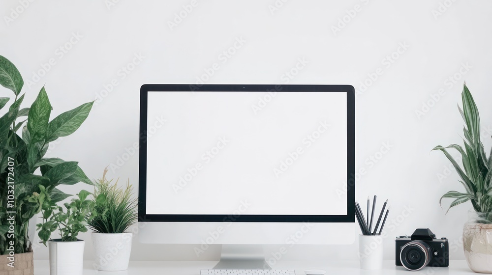 Aufkleber minimalist workspace with desktop computer