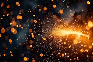 Obraz premium Spinning firecrackers emit vibrant sparks during a celebration at night, illuminating the dark sky with mesmerizing patterns of light