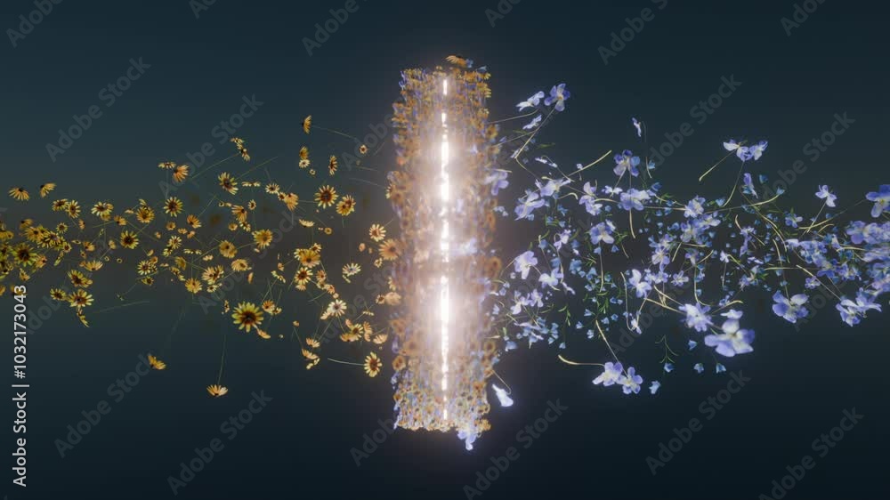 Poster seamless loop of flowers rotating in opposite directions, abstract background