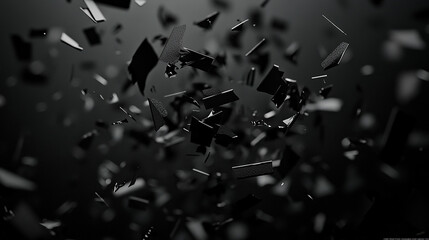 Black confetti swirling in a dark background, ominous