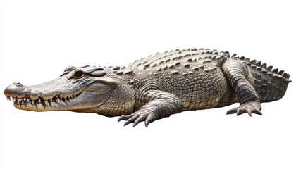 Naklejka premium Crocodile resting on a white background in a natural pose