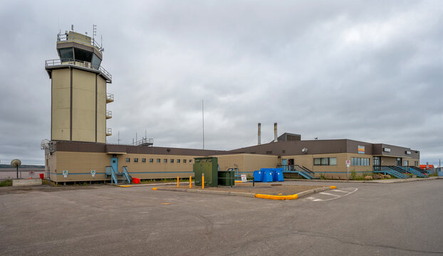 Inuvik, Northwest Territories, Canada &ndash; August 31, 2024:  Exterior of the Mike Zubko Airport and its traffic control tower