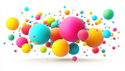 Colorful abstract composition of random flying spheres on a white background