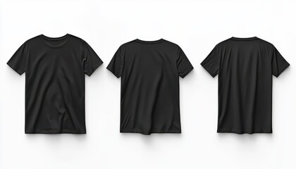 Black T-shirt template mockup showcasing front and back views on isolated background