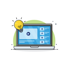 Computer with Idea Bulb Vector Illustration. Video Idea Generate Concept Design