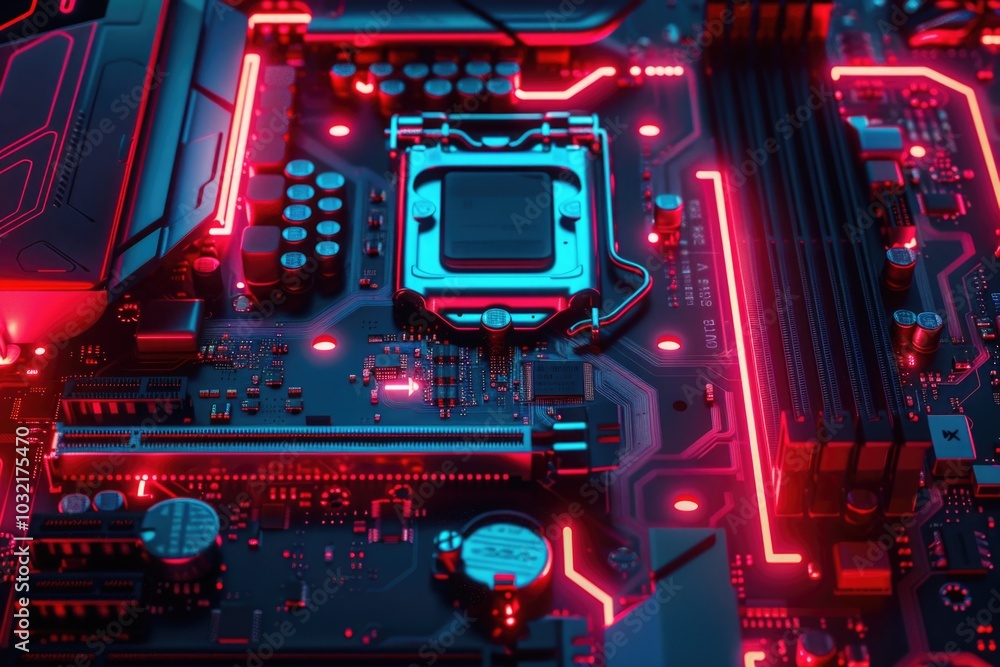 Aufkleber a detailed view of a computer motherboard with various components and wires
