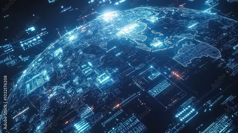 Poster boosting data transfer and communication worldwide with digital globe connectivity