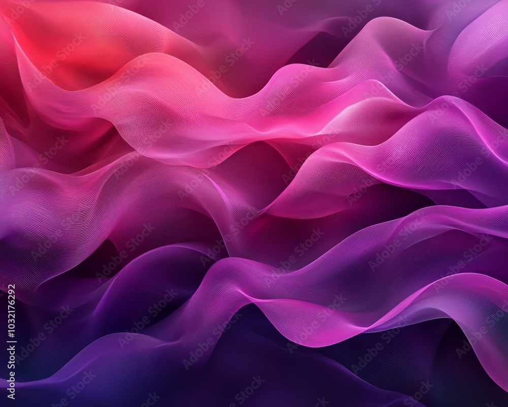 Poster A captivating abstract background featuring flowing waves in dark fuchsia and violet, highlighting the dynamic texture and fluidity of curved lines in digital art