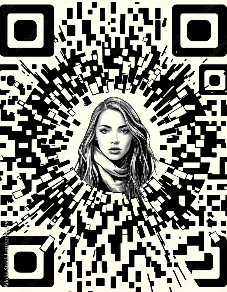 Poster qr code explosion a creative illustration of a qr code exploding