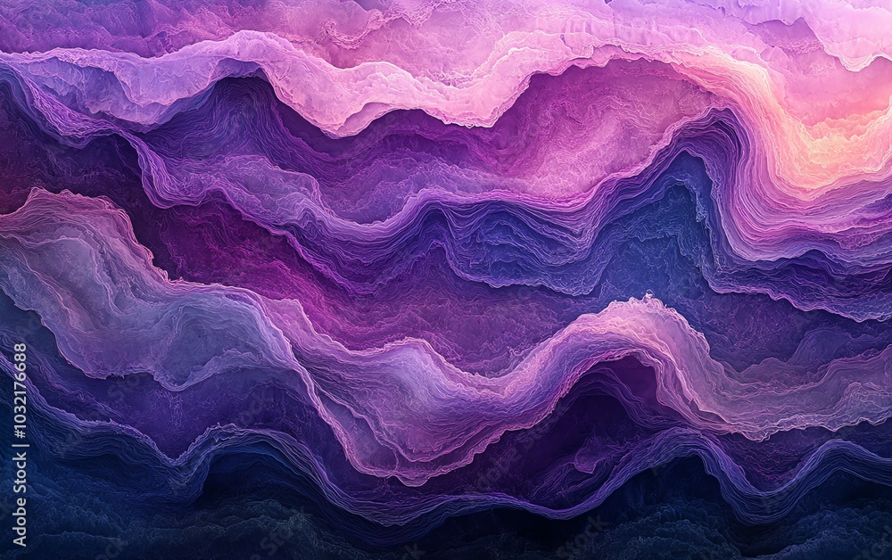 Aufkleber A mesmerizing abstract representation of flowing waves in dark fuchsia and violet, highlighting dynamic textures and fluid curved lines in digital art