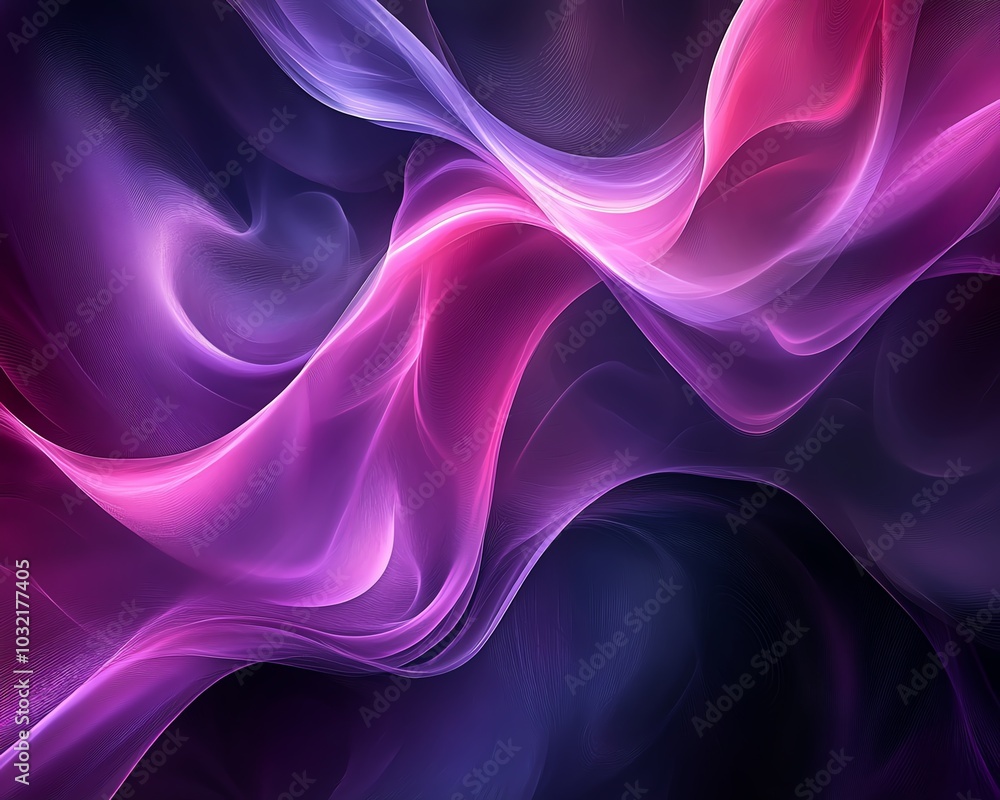 Aufkleber A striking abstract background of flowing waves in shades of dark fuchsia and violet, emphasizing the dynamic interplay of curved lines and textures in digital art