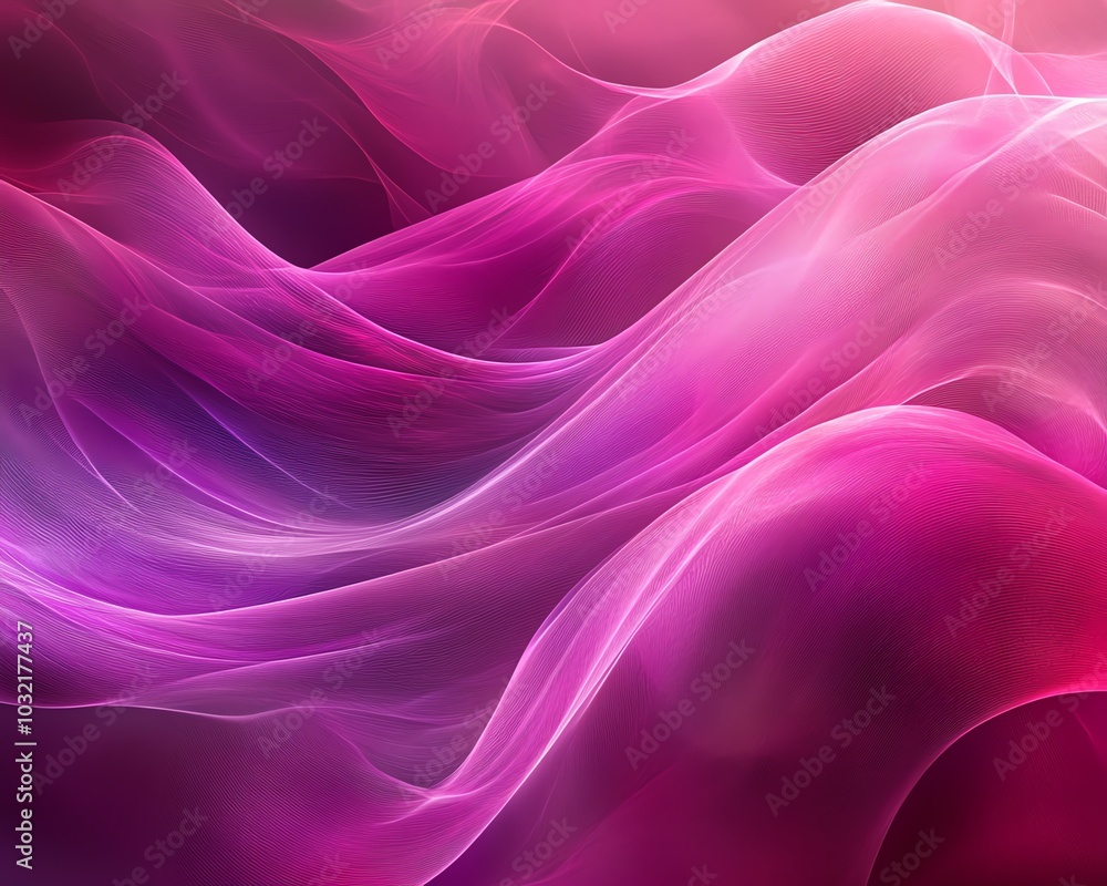 Poster A striking abstract background of flowing waves in shades of dark fuchsia and violet, emphasizing the dynamic interplay of curved lines and textures in digital art