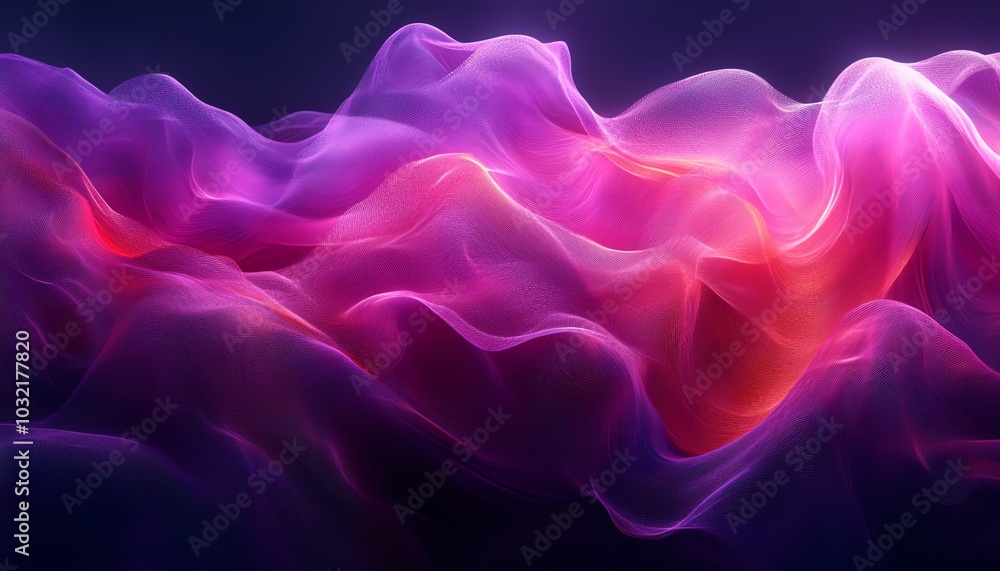 Poster A stunning abstract background featuring flowing waves in dark fuchsia and violet, showcasing dynamic curved lines and vibrant textures in digital art