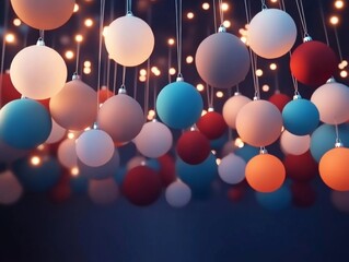 Dreamy Christmas Balloon Ornaments - Whimsical Holiday Setting with Floating Lights and Festive Colors, Cozy Ambiance