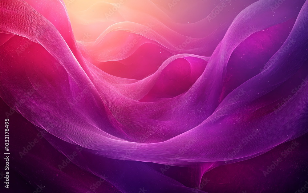 Poster a vibrant and dynamic digital art background featuring flowing waves in deep fuchsia and violet, emp