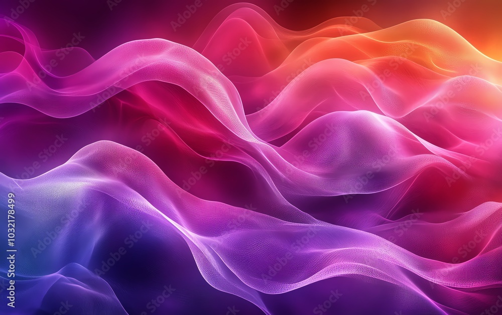 Poster A vibrant and dynamic digital art background featuring flowing waves in deep fuchsia and violet, emphasizing the beauty of curved lines and rich textures