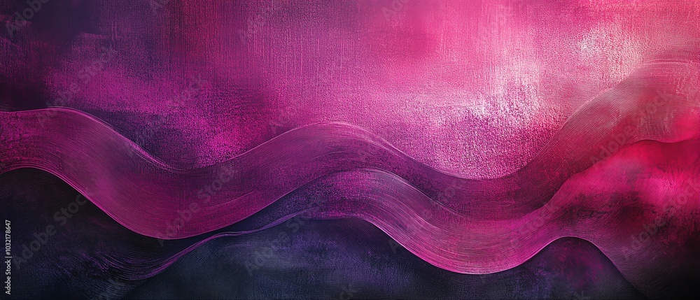 Poster A vibrant digital art piece showcasing flowing waves with dark fuchsia and violet tones, featuring dynamic curved lines and intricate textures in the background
