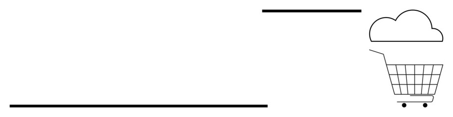 Shopping cart with cloud in simple line art. Ideal for online shopping, e-commerce, cloud storage, digital marketing, and technology-related themes. Clean vector style