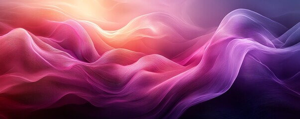 Obraz premium An elegant abstract representation of flowing waves with dark fuchsia and violet colors, showcasing dynamic textures and graceful curved lines in digital art