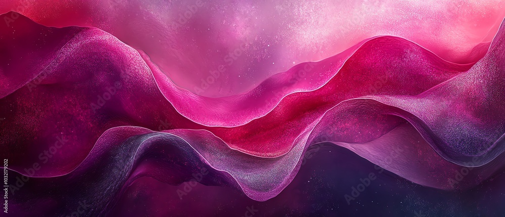 Aufkleber An eyecatching abstract background with dynamic flowing waves in deep fuchsia and violet, emphasizing rich textures and elegant curved lines in digital art
