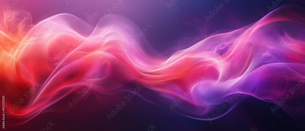 Poster An eyecatching abstract background with dynamic flowing waves in deep fuchsia and violet, emphasizing rich textures and elegant curved lines in digital art