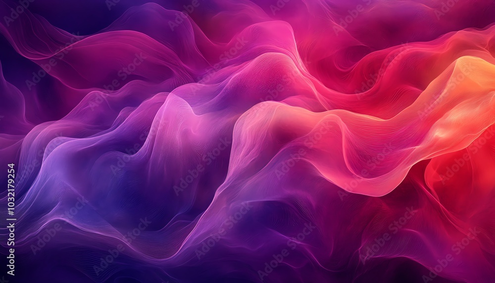 Aufkleber Dynamic digital art showcasing flowing waves in deep fuchsia and violet, creating an engaging abstract background with smooth curved lines and rich textures