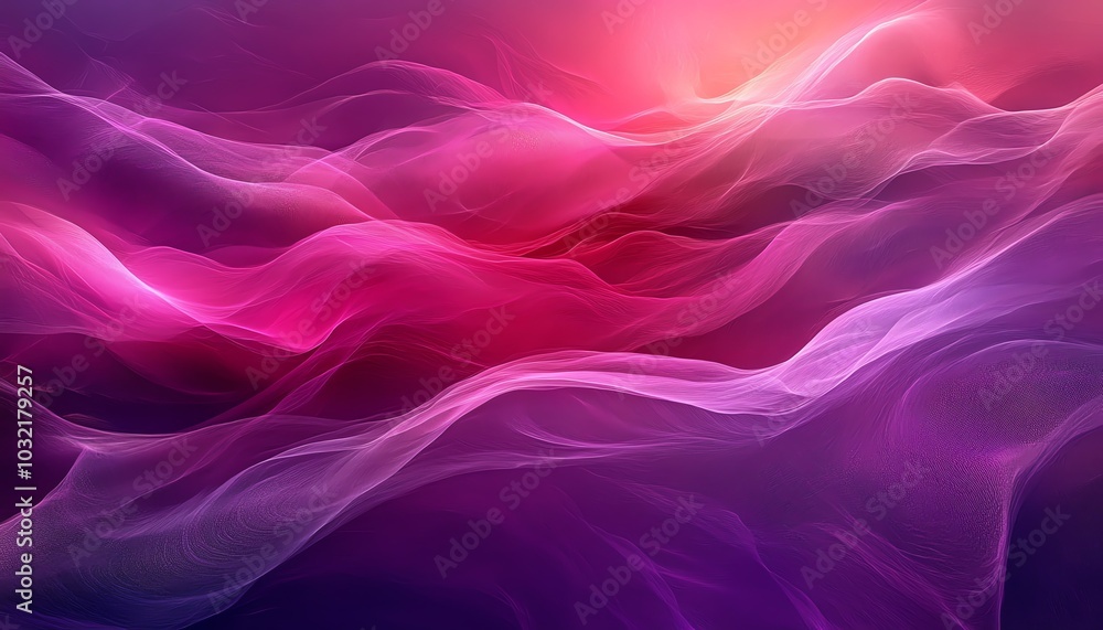 Aufkleber Dynamic digital art showcasing flowing waves in deep fuchsia and violet, creating an engaging abstract background with smooth curved lines and rich textures