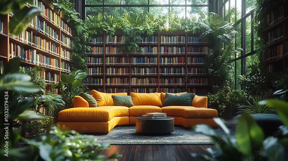Poster vibrant world book day image showcasing an eclectic stack of books in a modern library surrounded by