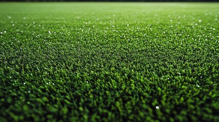 Wide green lawn glistening with droplets of water, perfect for a summer sports game or picnic, green grass sports, refreshing and open space