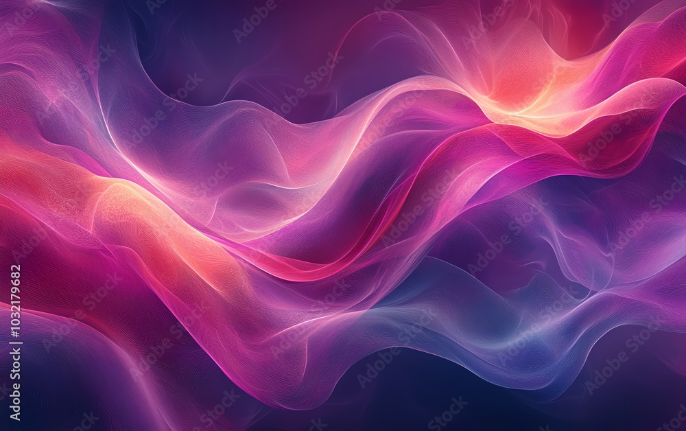 Aufkleber Vivid abstract digital art of flowing waves with dark fuchsia and violet hues, creating a captivating dynamic texture through smooth curved lines