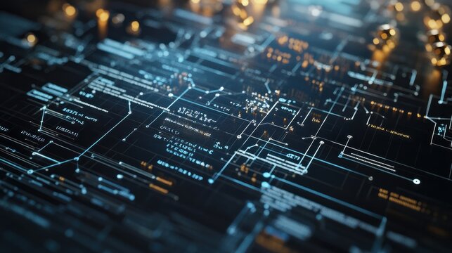 Close-up of intricate science formulas on a transparent computer screen, bright and precise. 32k, full ultra hd, high resolution