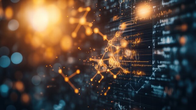 Close-up of intricate science formulas on a transparent computer screen, bright and precise. 32k, full ultra hd, high resolution