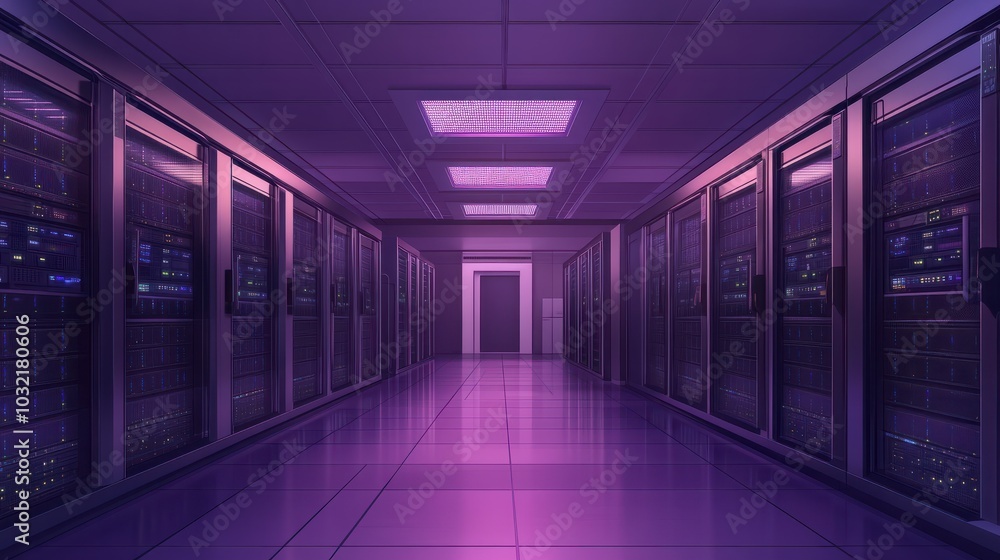 Poster cloud computing network infrastructure: data center and server room illustration