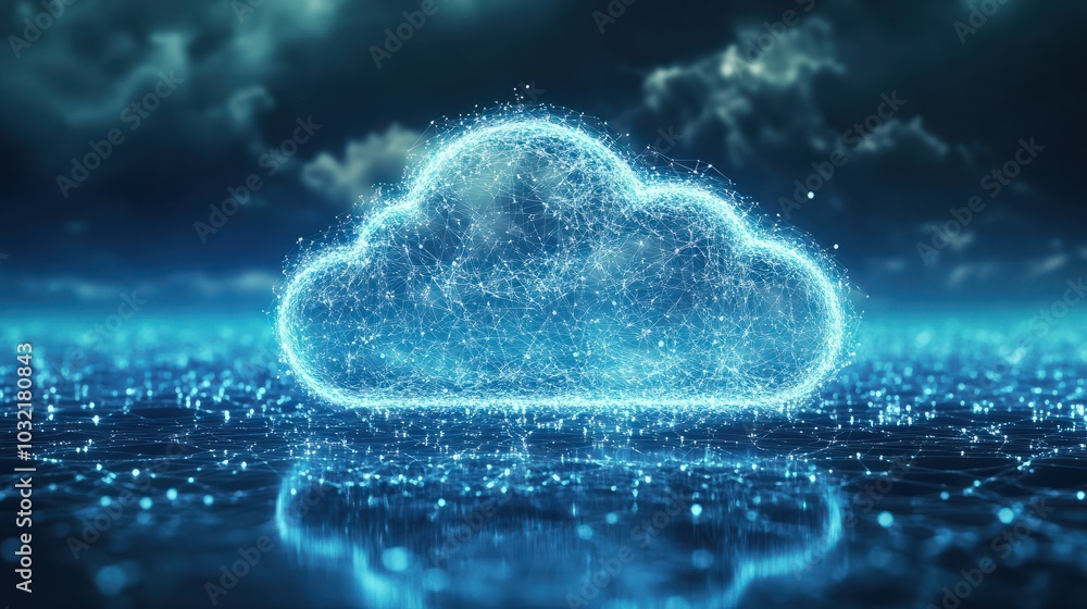 Poster cloud computing technology concept. 3d illustration of cloud computing on blue background