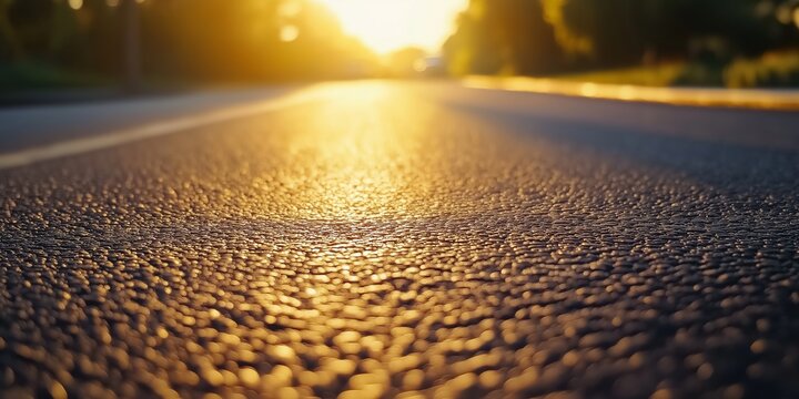 A close-up of a sunlit road at dawn, showing warm textures.