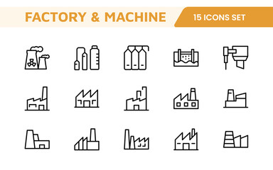 Factory and Machine Icons Collection: A Versatile Set for Industrial Design, Production Workflows, Machinery, Factory Management, and Engineering Solutions.