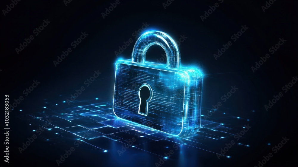 Poster cyber security.digital padlock icon,cyber security technology network and data protection technology