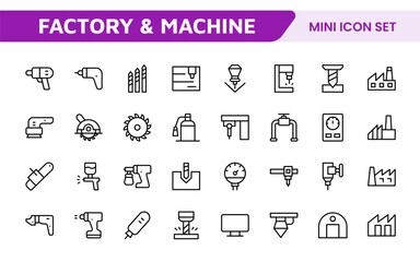 Factory and Machine Icons Collection: A Versatile Set for Industrial Design, Production Workflows, Machinery, Factory Management, and Engineering Solutions.