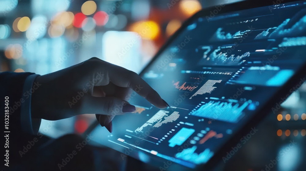 Poster data analysts discussing ai predictions with charts displayed on a tablet