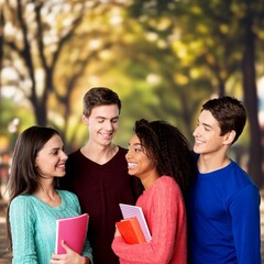Walking happy friends students at university for learning