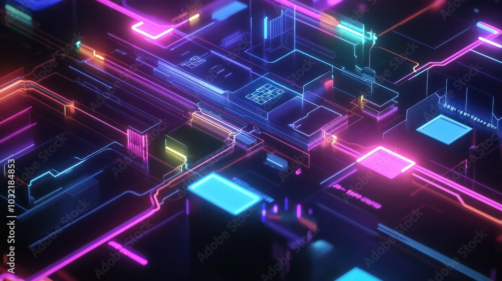 Poster digital colorful flow chart management prozess connected lab created with generative ai technology